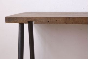 アンティーク家具　天板一枚板　朴の木　シンプルな鉄脚ベンチ