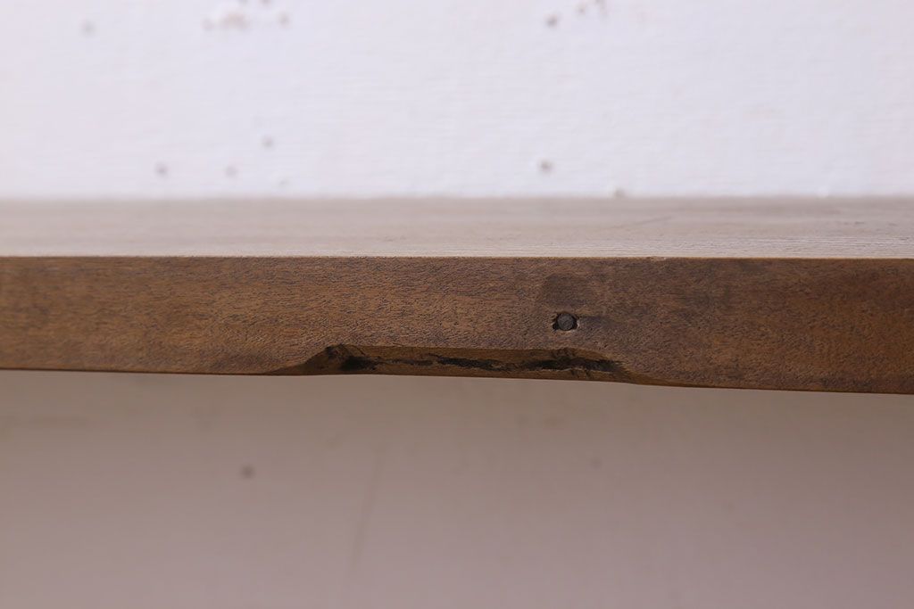 アンティーク家具　天板一枚板　朴の木　シンプルな鉄脚ベンチ