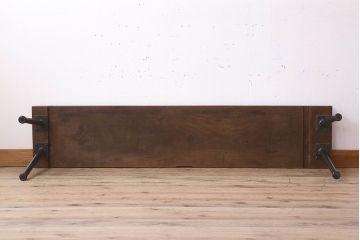 アンティーク家具　天板一枚板　朴の木　シンプルな鉄脚ベンチ