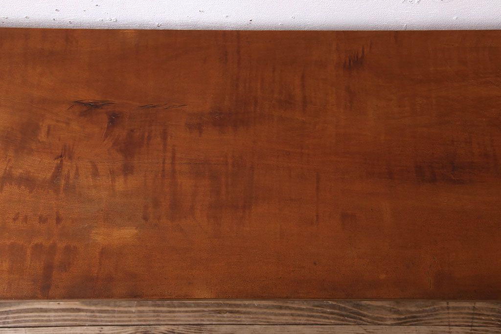 アンティーク家具　天板一枚板　栃の木　シンプルな鉄脚ベンチ