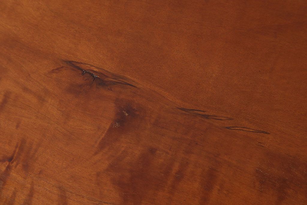 アンティーク家具　天板一枚板　栃の木　シンプルな鉄脚ベンチ