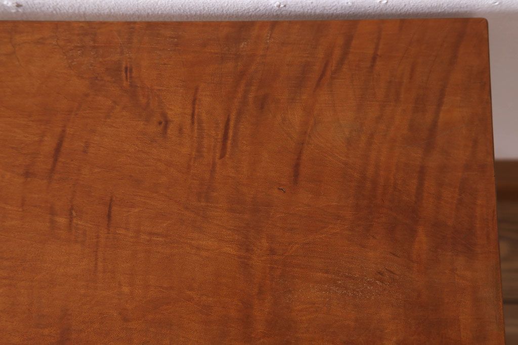 アンティーク家具　天板一枚板　栃の木　シンプルな鉄脚ベンチ