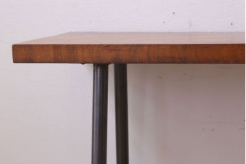 アンティーク家具　天板一枚板　栃の木　シンプルな鉄脚ベンチ