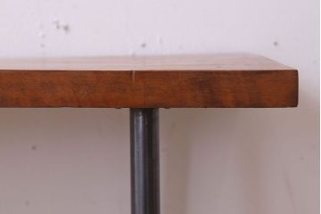 アンティーク家具　天板一枚板　栃の木　シンプルな鉄脚ベンチ