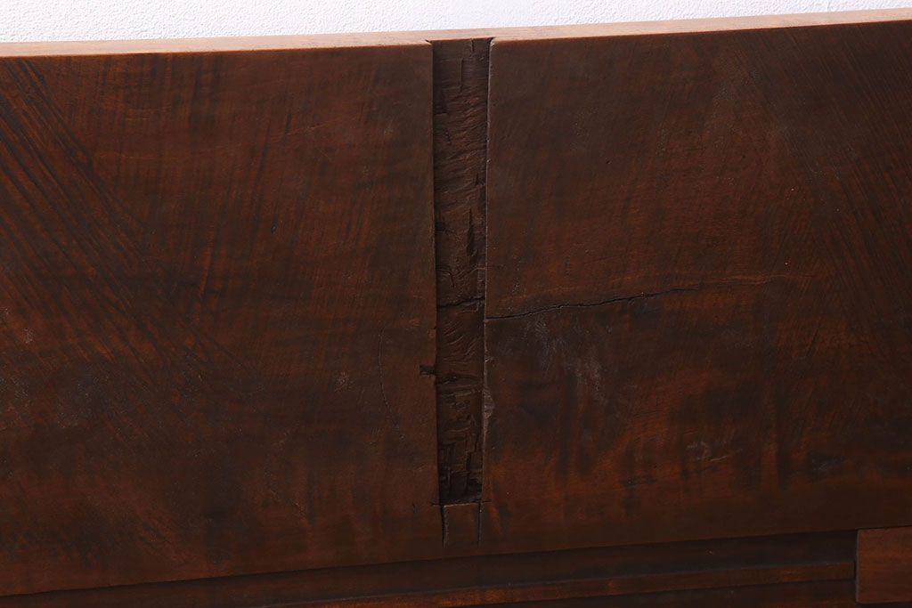 アンティーク家具　天板一枚板　栃の木　シンプルな鉄脚ベンチ