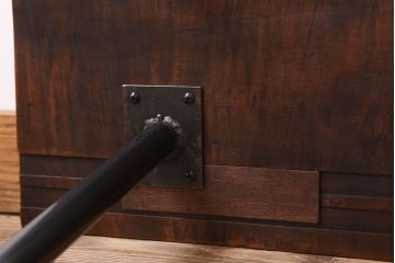 アンティーク家具　天板一枚板　栃の木　シンプルな鉄脚ベンチ