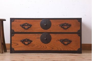 アンティーク家具　明治大正期　前面欅材の時代箪笥ローボード