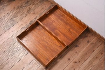 アンティーク雑貨　総桐材　古い木製のアンティーク衣装盆2つセット(トレー)