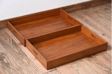 アンティーク雑貨　総桐材　古い木製のアンティーク衣装盆2つセット(トレー)