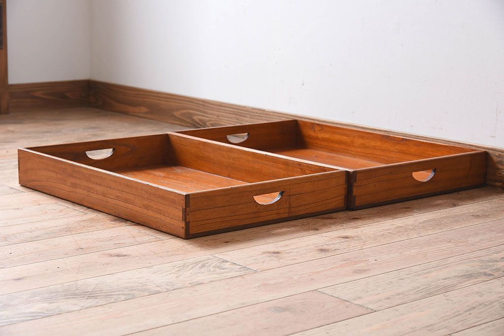 アンティーク雑貨　総桐材　古い木製のアンティーク衣装盆2つセット(トレー)