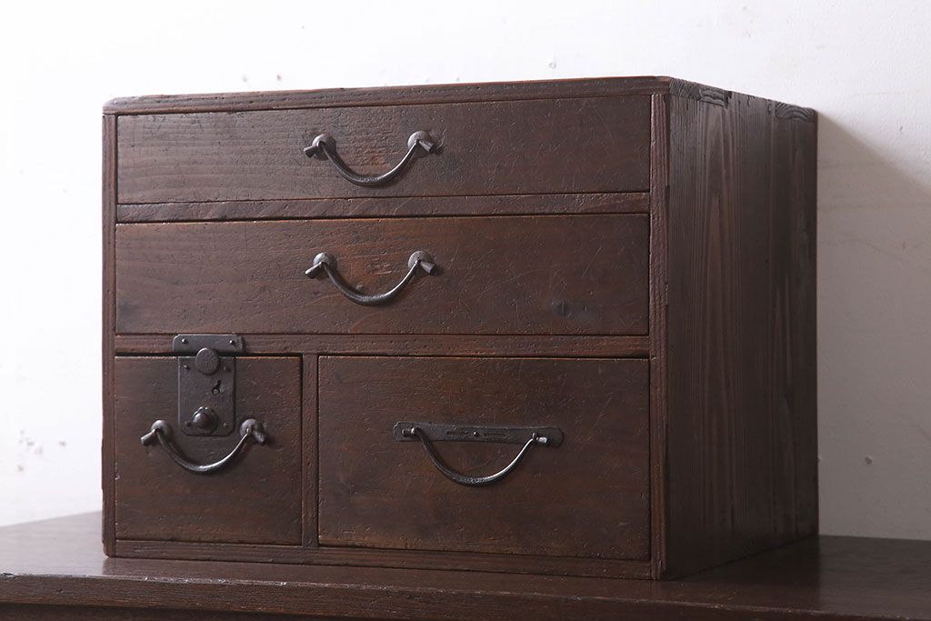 アンティーク家具　古民具・骨董　檜材製　味わい深いアンティーク小引き出し