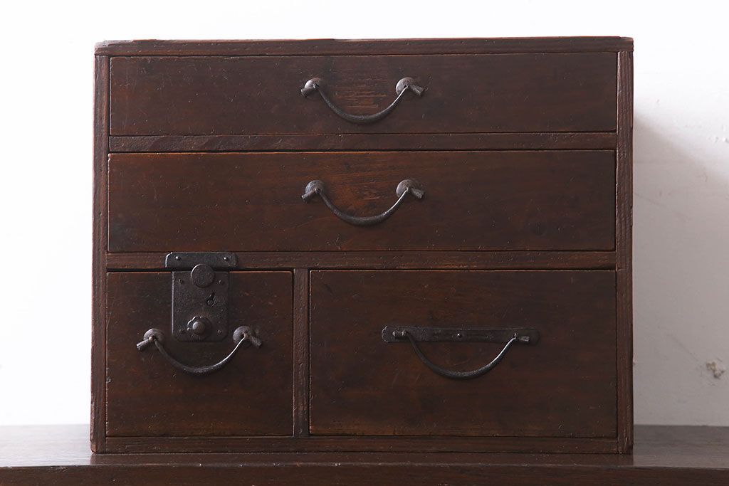 アンティーク家具　古民具・骨董　檜材製　味わい深いアンティーク小引き出し