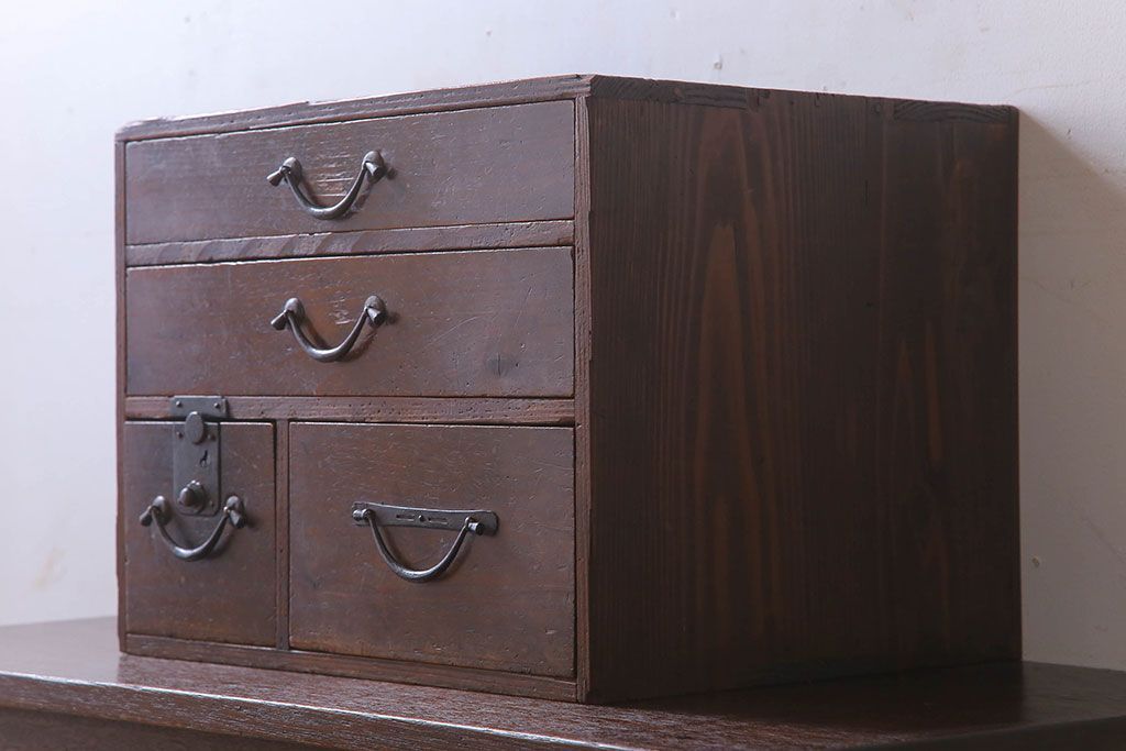 アンティーク家具　古民具・骨董　檜材製　味わい深いアンティーク小引き出し