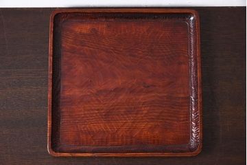 アンティーク雑貨　アンティーク　讃岐彫　古い松材の刳り貫き角盆2枚セット