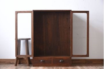 アンティーク家具　古民具・骨董　古い桐材のアンティーク本箱(ブックケース)