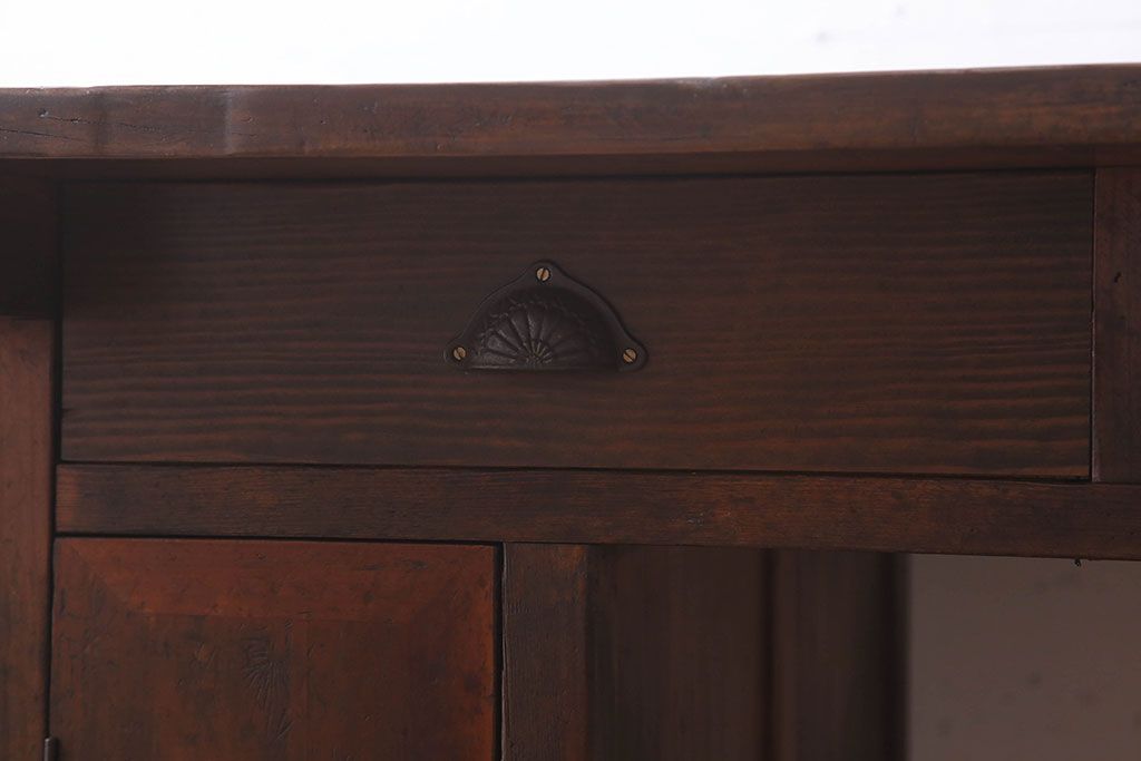 レトロ家具　両面使用可能!レトロな和製アンティークの大ぶりな片袖机(デスク)