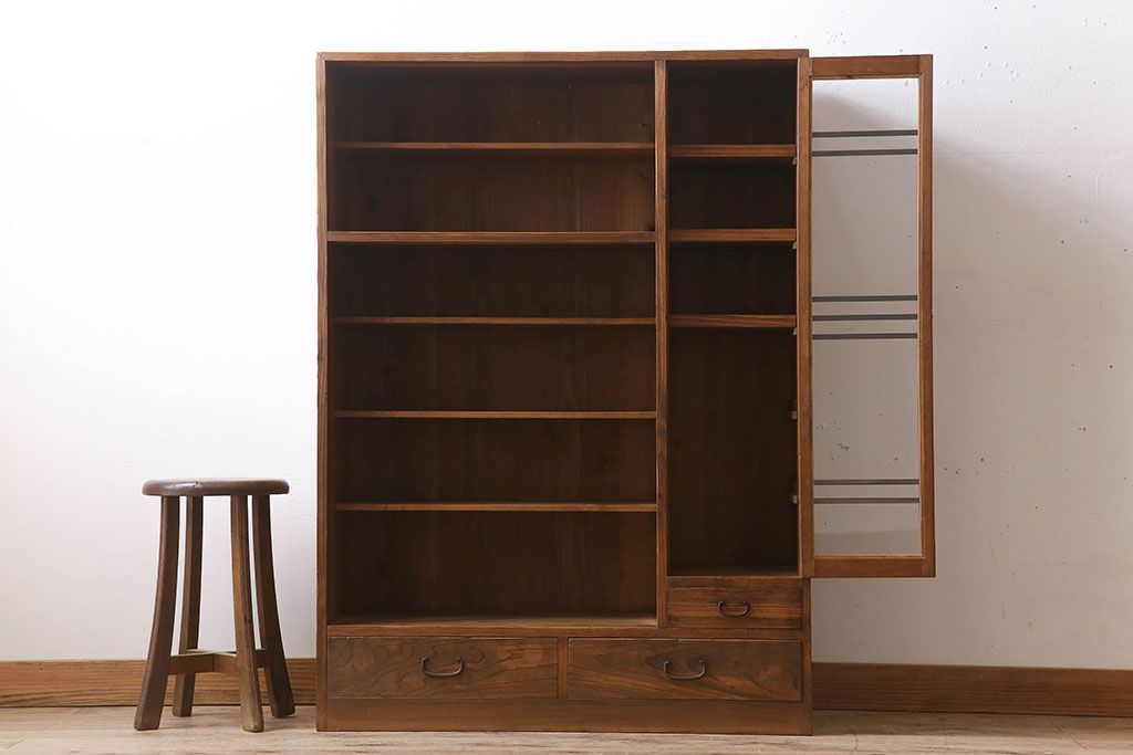 アンティーク家具　檜材　アンティーク　古い木味の大ぶりな収納棚