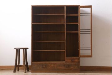 アンティーク家具　檜材　アンティーク　古い木味の大ぶりな収納棚