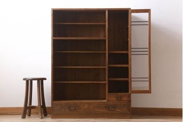 アンティーク家具　檜材　アンティーク　古い木味の大ぶりな収納棚