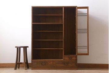 アンティーク家具　檜材　アンティーク　古い木味の大ぶりな収納棚