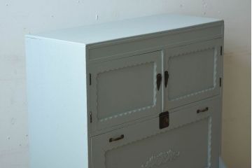 アンティーク家具　くすんだ水色ペイントの小さなアンティークライティングビューロー