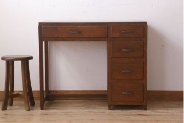 アンティーク家具　古い木製のシンプルなアンティーク薄型片袖机