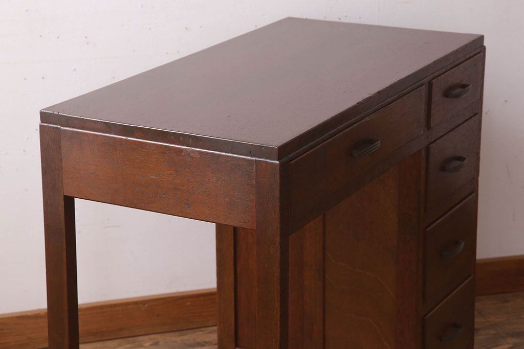 アンティーク家具　古い木製のシンプルなアンティーク薄型片袖机