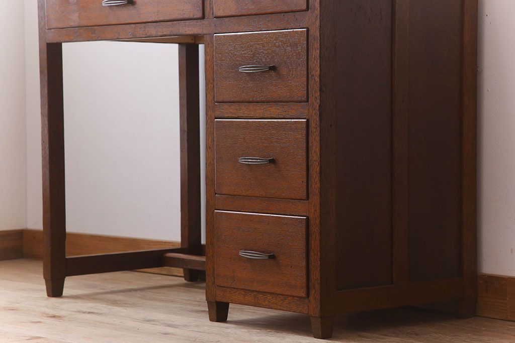 アンティーク家具　古い木製のシンプルなアンティーク薄型片袖机