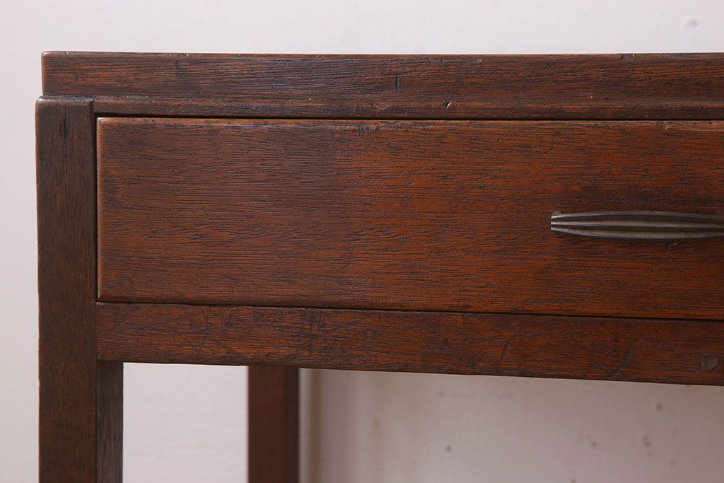 アンティーク家具　古い木製のシンプルなアンティーク薄型片袖机