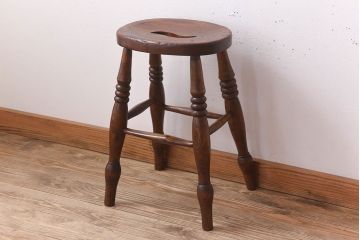 アンティーク雑貨　イギリスアンティークの上品な丸スツール(椅子、チェア)(2)