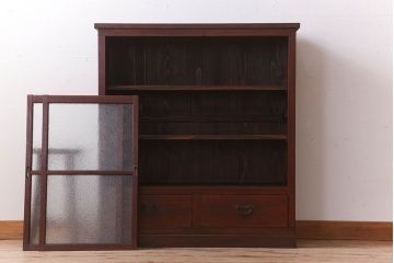 レトロ家具　ダイヤガラス引き戸　昭和レトロな収納棚