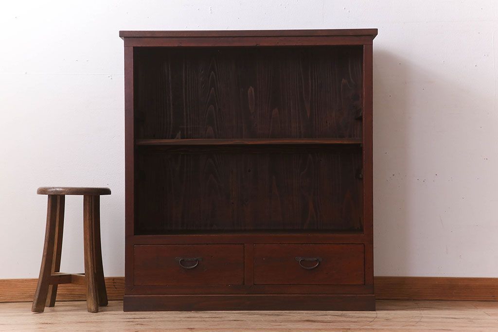 レトロ家具　ダイヤガラス引き戸　昭和レトロな収納棚