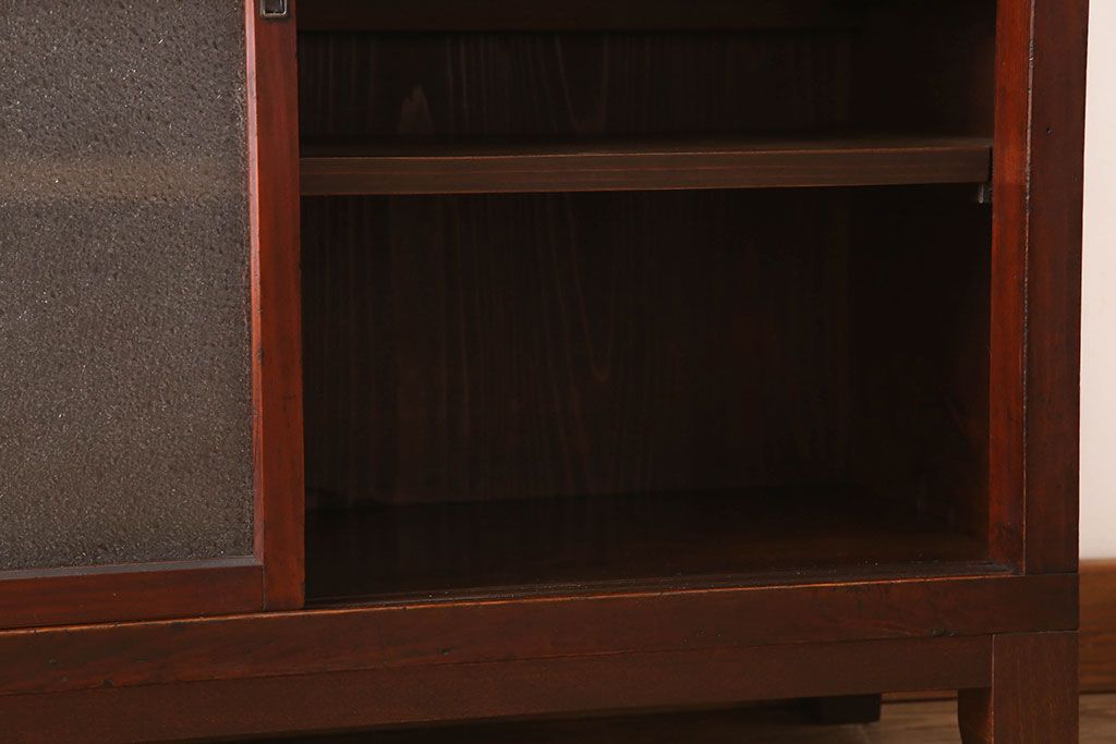 レトロ家具　脚付き　ダイヤガラス引き戸　昭和レトロな収納棚