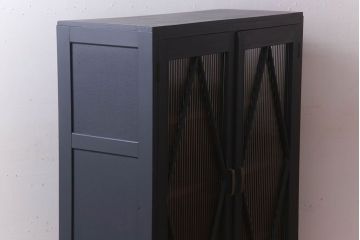 レトロ家具　モールガラス入り　菱型デザインのレトロな本箱(ブックケース)