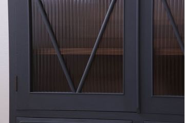 レトロ家具　モールガラス入り　菱型デザインのレトロな本箱(ブックケース)