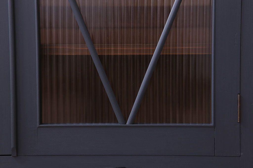 レトロ家具　モールガラス入り　菱型デザインのレトロな本箱(ブックケース)