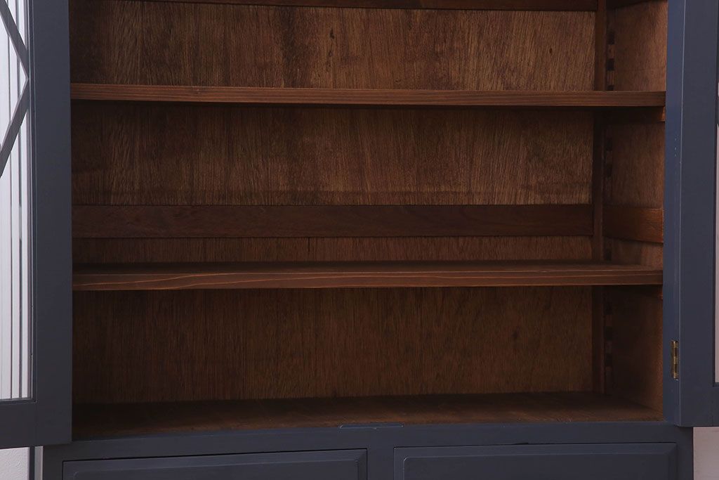 レトロ家具　モールガラス入り　菱型デザインのレトロな本箱(ブックケース)