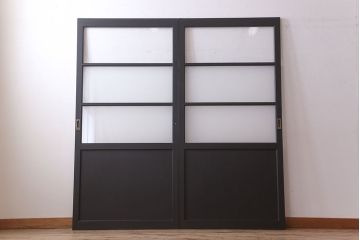 アンティーク　背が高いペイントガラス戸2枚セット