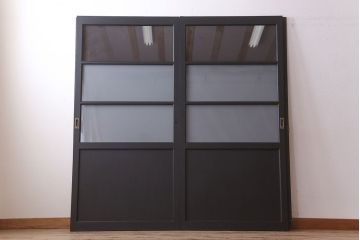 アンティーク　背が高いペイントガラス戸2枚セット