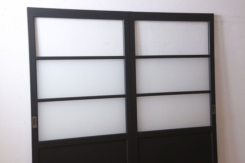 アンティーク　背が高いペイントガラス戸2枚セット