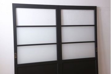 アンティーク　背が高いペイントガラス戸2枚セット