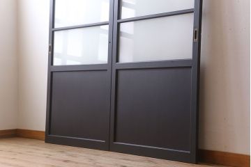 アンティーク　背が高いペイントガラス戸2枚セット