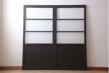 アンティーク　背が高いペイントガラス戸2枚セット