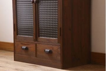 アンティーク家具　大正ロマン　チェッカーガラス入り!小さなアンティーク本箱(本棚)