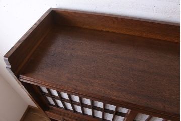 アンティーク家具　槐(エンジュ)材　和製アンティーク　色ガラス　高級品　脚付き　五段重ね収納棚