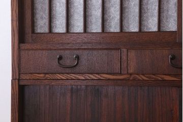 アンティーク家具　槐(エンジュ)材　和製アンティーク　色ガラス　高級品　脚付き　五段重ね収納棚