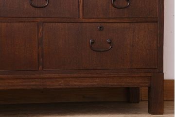 アンティーク家具　槐(エンジュ)材　和製アンティーク　色ガラス　高級品　脚付き　五段重ね収納棚