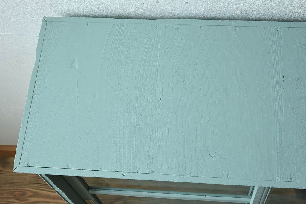 アンティーク家具　オリーブグリーンペイントの小さな収納棚