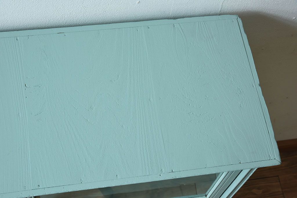 アンティーク家具　オリーブグリーンペイントの小さな収納棚