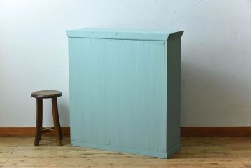 アンティーク家具　オリーブグリーンペイントの小さな収納棚